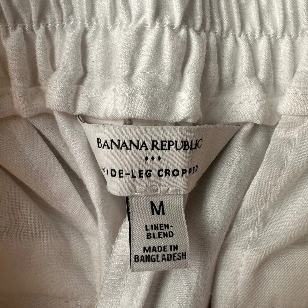 Banana Republic Wide Leg Cropped Pants Womens Medium Linen Blend White Modern